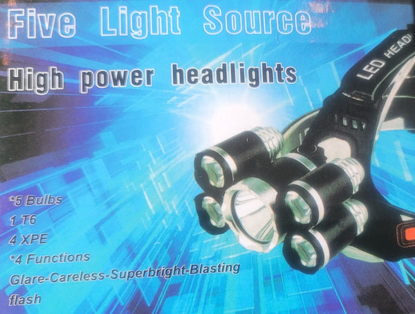 Head Lamp with 5 Light Source and 4 Modes - Waterproof