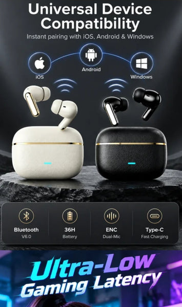 Earbuds -Luxury 3D Surround Sound Earbuds with Great Bass For Listening To Music - Bluetooth 6.0  Hi-Fi Clear Sound  for Talking - Dual Mic ENC Noise Canceling!