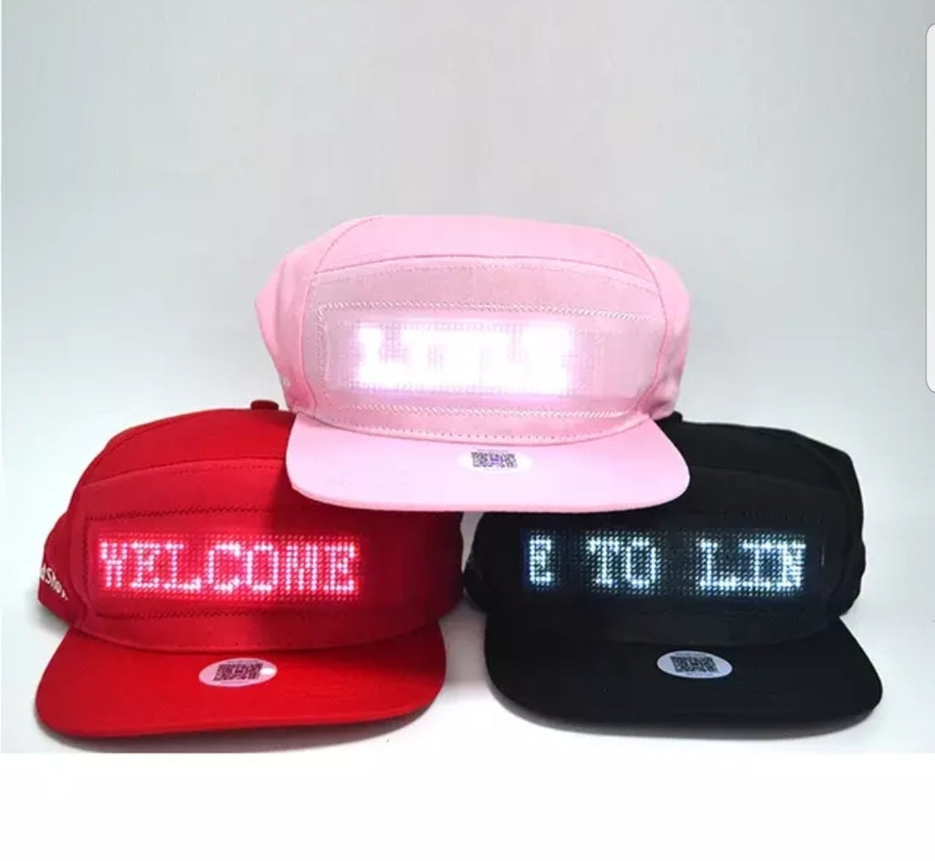 LED Display Hats - Customize and Wear Your Own Messages On Demand! Buy Now! Black Hat with Multi Color LED Letters
