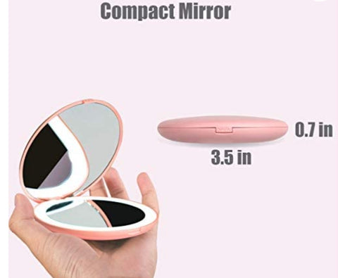 Small Foldable One LED Light - Doubled Sided Pocket Vanity Mirror